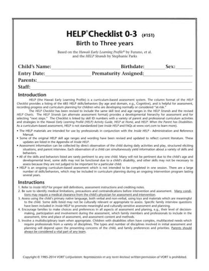 Help Card Checklist HELP Checklist 0-3 – Shine Early Learning