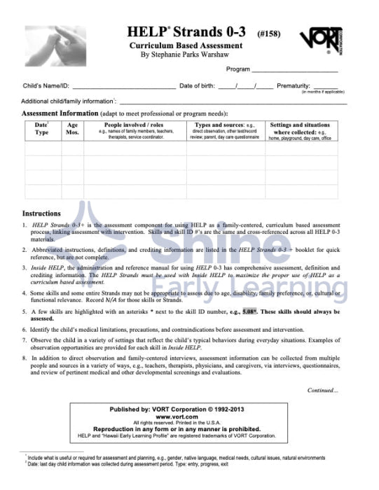 HELP Strands 0-3 – Shine Early Learning