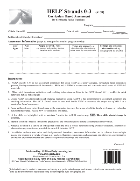 HELP Strands 0-3 – Shine Early Learning